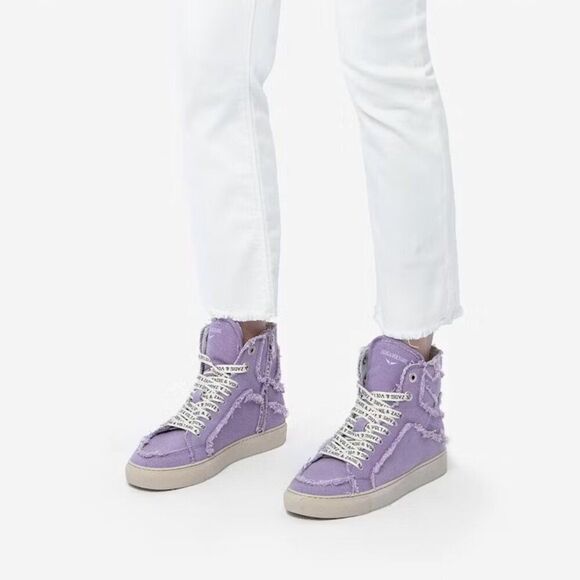 Zadig & Voltaire High Flash Purple/Lilac Canvas High Top Sneakers EU38/US 7-7.5 - Picture 2 of 16